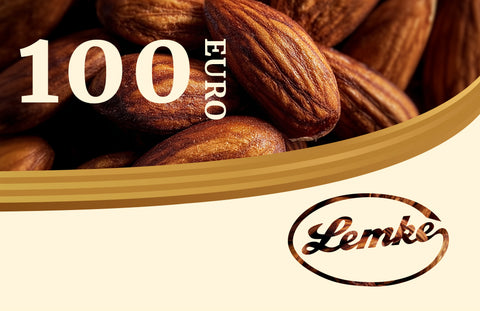 Lemke 100 Euro gift card with almond background and Lemke logo