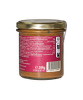 Back view of Lemke Mandelmus Braun 300g roasted almond butter jar with nutrition label and barcode