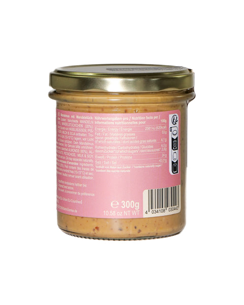 Lemke Mandelmus Crunchy 300 g Glas von hinten mit Zutaten und Nährwertangaben