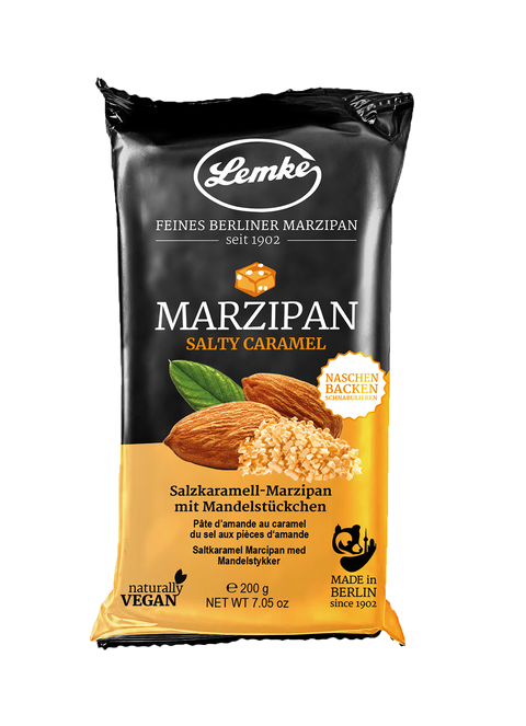 Lemke Marzipan Salty Caramel 200g, Salzkaramell-Marzipan mit Mandelstückchen im Beutel
