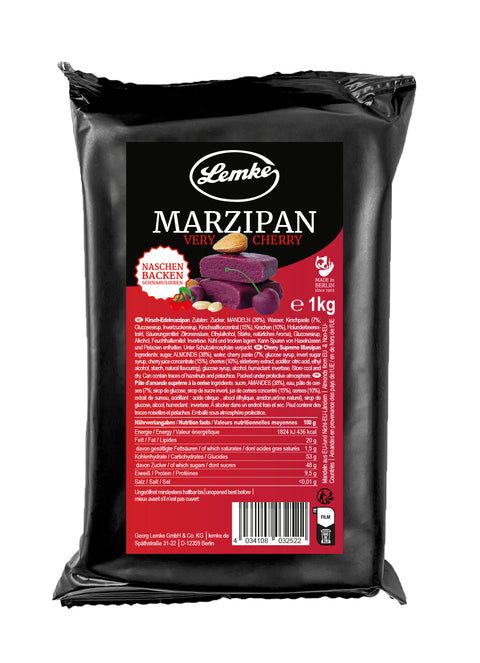 Lemke Marzipan Very Cherry 1kg cherry marzipan package on a white background