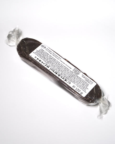 Lemke Marzipanini Very Cherry and Sunny Orange chocolate-coated marzipan loaves in clear wrapping