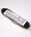 Back view of Lemke Marzipanini Very Cherry 120g chocolate-coated marzipan loaf with product label