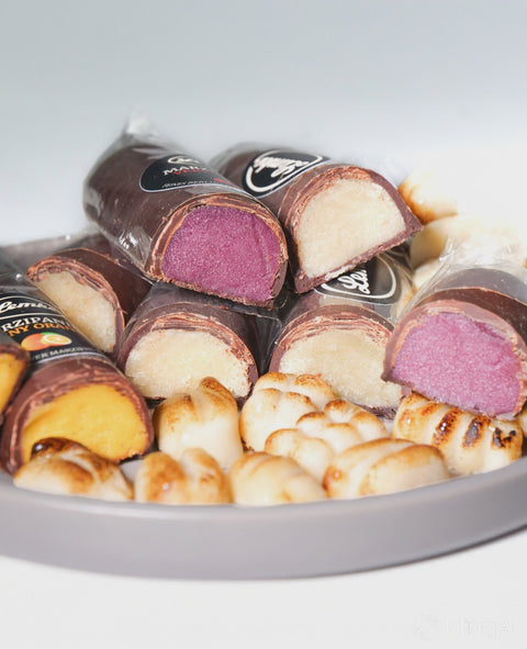 Lemke Marzipan Teekonfekt video with assorted marzipan sweets and chocolate-coated marzipan pieces