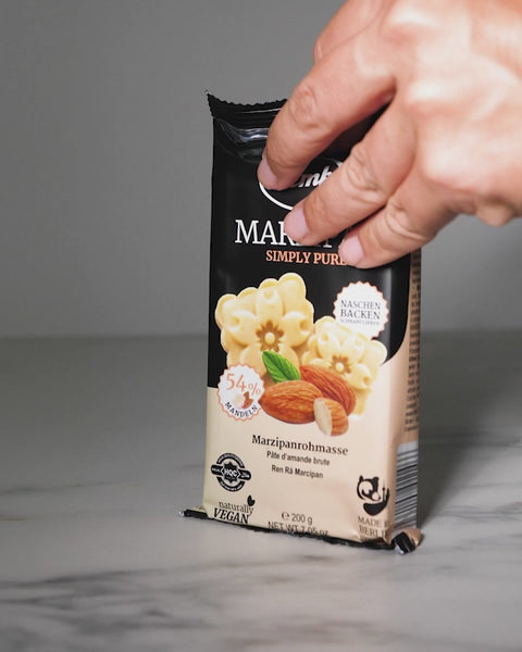 Lemke Marzipan Simply Pure 200g product video with hand opening marzipan package